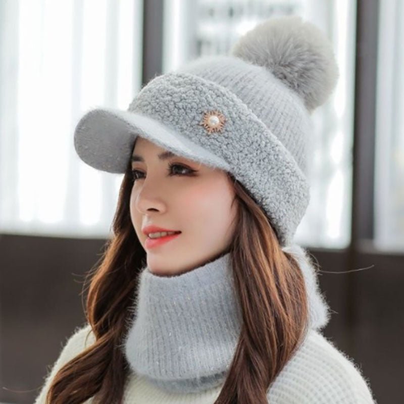 Korean - Style Windproof Beanie – Winter Knit Wool Hat with Optional Matching Scarf - Urban Caps