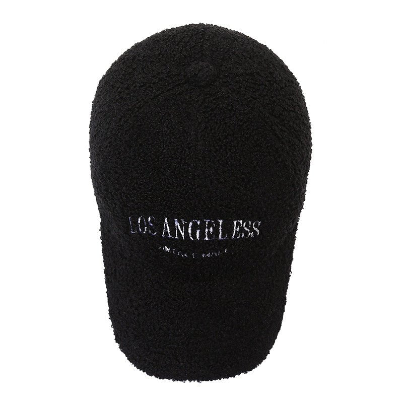 Lamb Wool Hat Autumn And Winter Letter Embroidered Peaked Cap - Urban Caps