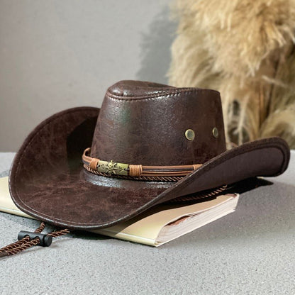 Leather Retro Ethnic Style Western Denim Hat - Urban Caps