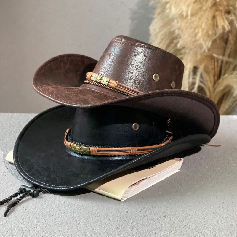 Leather Retro Ethnic Style Western Denim Hat - Urban Caps