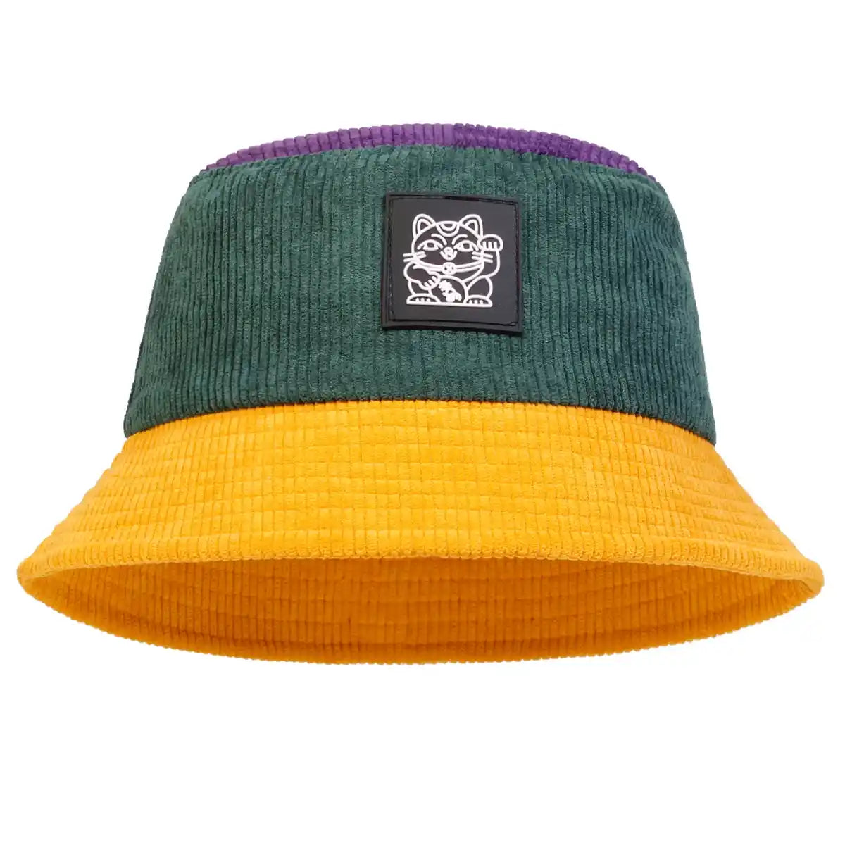 Lucky Cat Corduroy Bucket Hat - Embroidered Logo On Durable Corduroy For Casual Style
