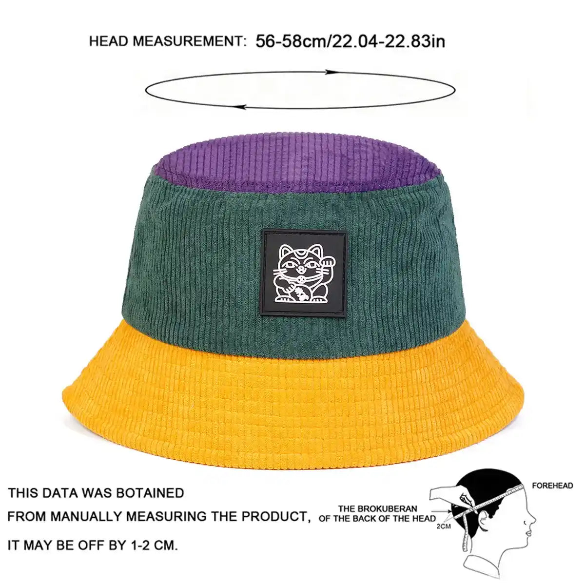 Lucky Cat Corduroy Bucket Hat - Embroidered Logo On Durable Corduroy For Casual Style