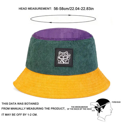 Lucky Cat Corduroy Bucket Hat - Embroidered Logo On Durable Corduroy For Casual Style