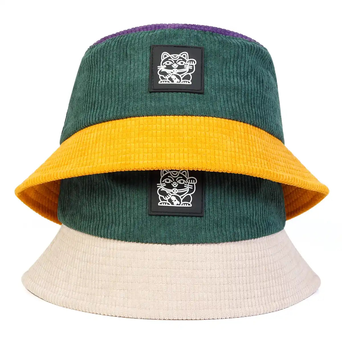 Lucky Cat Corduroy Bucket Hat - Embroidered Logo On Durable Corduroy For Casual Style