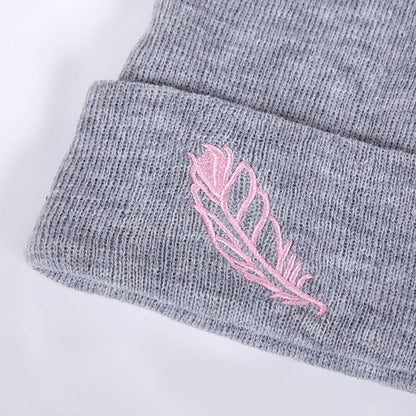Men's And Women's Versatile Embroidered Feather Knit Hat - Urban Caps