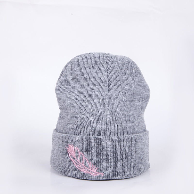Men's And Women's Versatile Embroidered Feather Knit Hat - Urban Caps