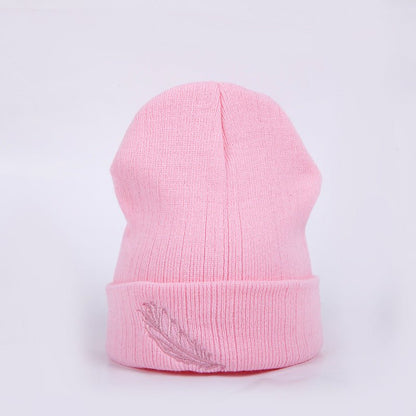 Men's And Women's Versatile Embroidered Feather Knit Hat - Urban Caps