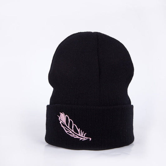Men's And Women's Versatile Embroidered Feather Knit Hat - Urban Caps