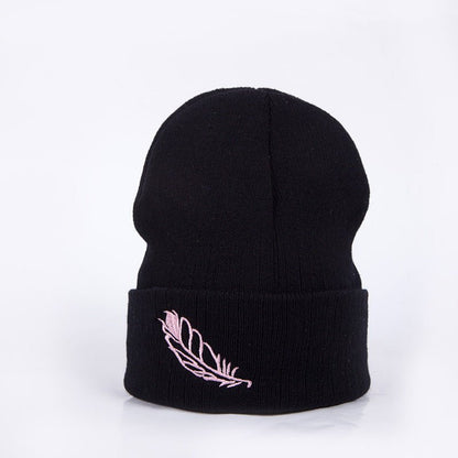 Men's And Women's Versatile Embroidered Feather Knit Hat - Urban Caps
