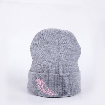 Men's And Women's Versatile Embroidered Feather Knit Hat - Urban Caps