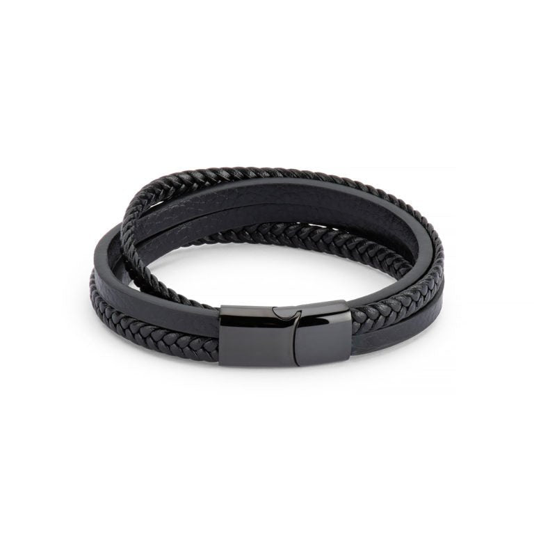 Men’s Leather and Stainless Steel Bracelet – Magnetic Clasp with Flinders Etching - Urban Caps