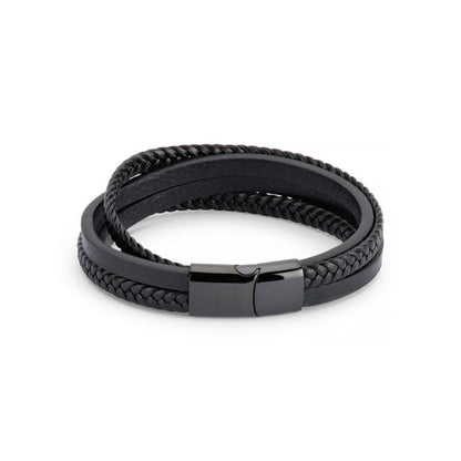 Men’s Leather and Stainless Steel Bracelet – Magnetic Clasp with Flinders Etching - Urban Caps