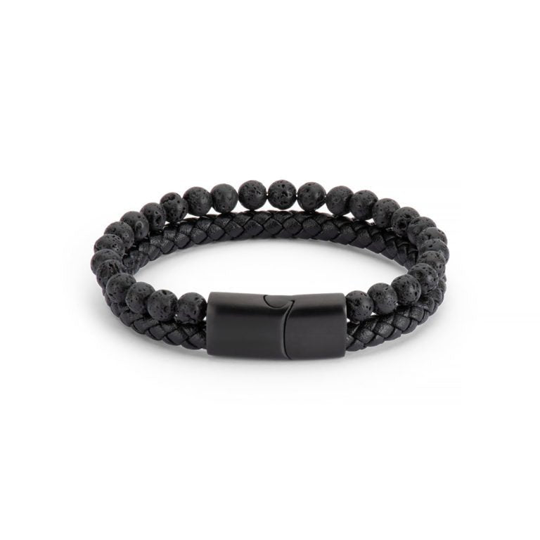 Men’s Leather and Stainless Steel Bracelet – Magnetic Clasp with Flinders Etching - Urban Caps