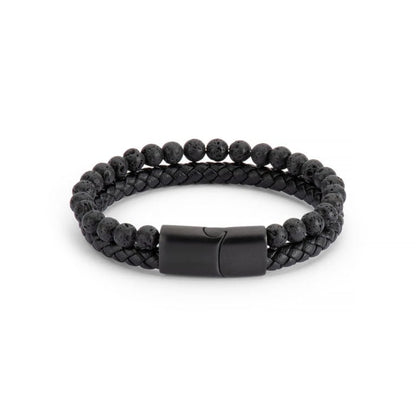 Men’s Leather and Stainless Steel Bracelet – Magnetic Clasp with Flinders Etching - Urban Caps