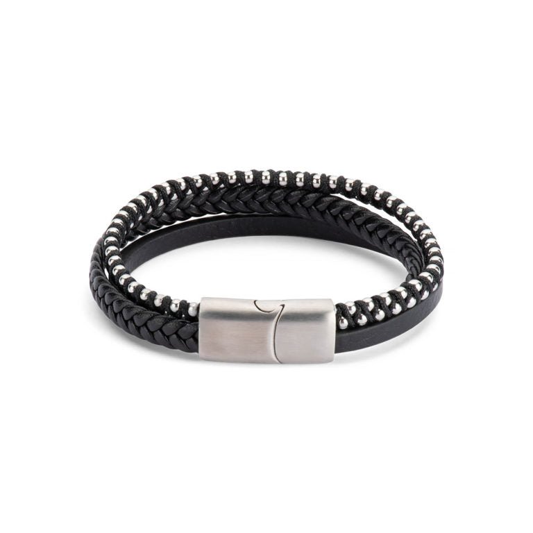 Men’s Leather and Stainless Steel Bracelet – Magnetic Clasp with Flinders Etching - Urban Caps