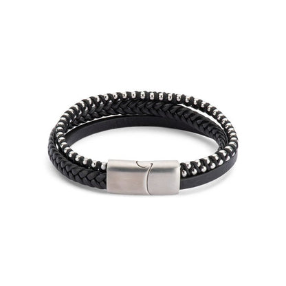 Men’s Leather and Stainless Steel Bracelet – Magnetic Clasp with Flinders Etching - Urban Caps