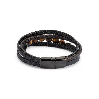 Men’s Leather and Stainless Steel Bracelet – Magnetic Clasp with Flinders Etching - Urban Caps