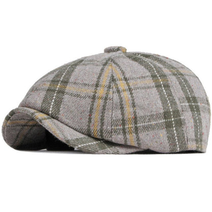 Men's Warm British Vintage Octagonal Hat Plaid Casual - Urban Caps