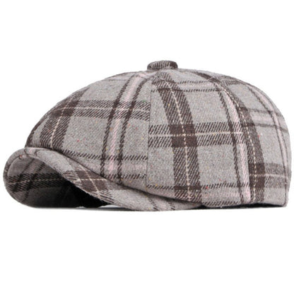 Men's Warm British Vintage Octagonal Hat Plaid Casual - Urban Caps
