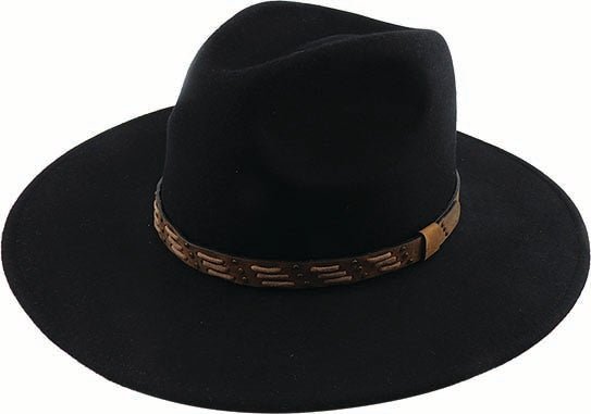Men's Wool Felt Safari Hat with Leather and Stud - Laced Trim – Pinched Crown & Wide Brim - Urban Caps