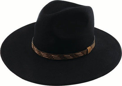 Men's Wool Felt Safari Hat with Leather and Stud - Laced Trim – Pinched Crown & Wide Brim - Urban Caps