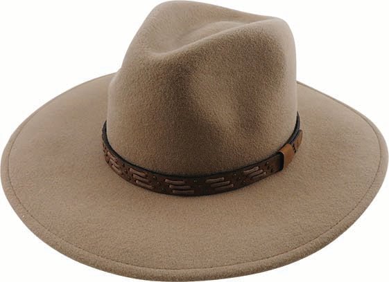 Men's Wool Felt Safari Hat with Leather and Stud - Laced Trim – Pinched Crown & Wide Brim - Urban Caps