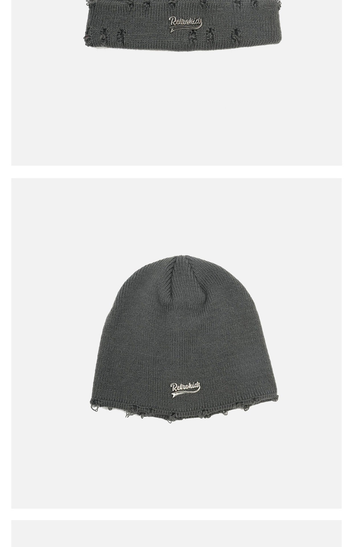 Metal Letter Beanie – Urban Woolen Knit Hat with Ripped Style Design - Urban Caps