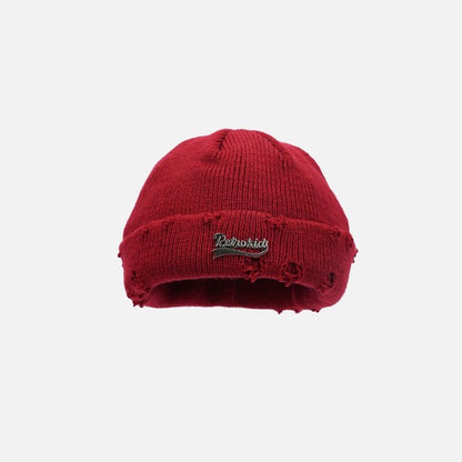 Metal Letter Beanie – Urban Woolen Knit Hat with Ripped Style Design - Urban Caps