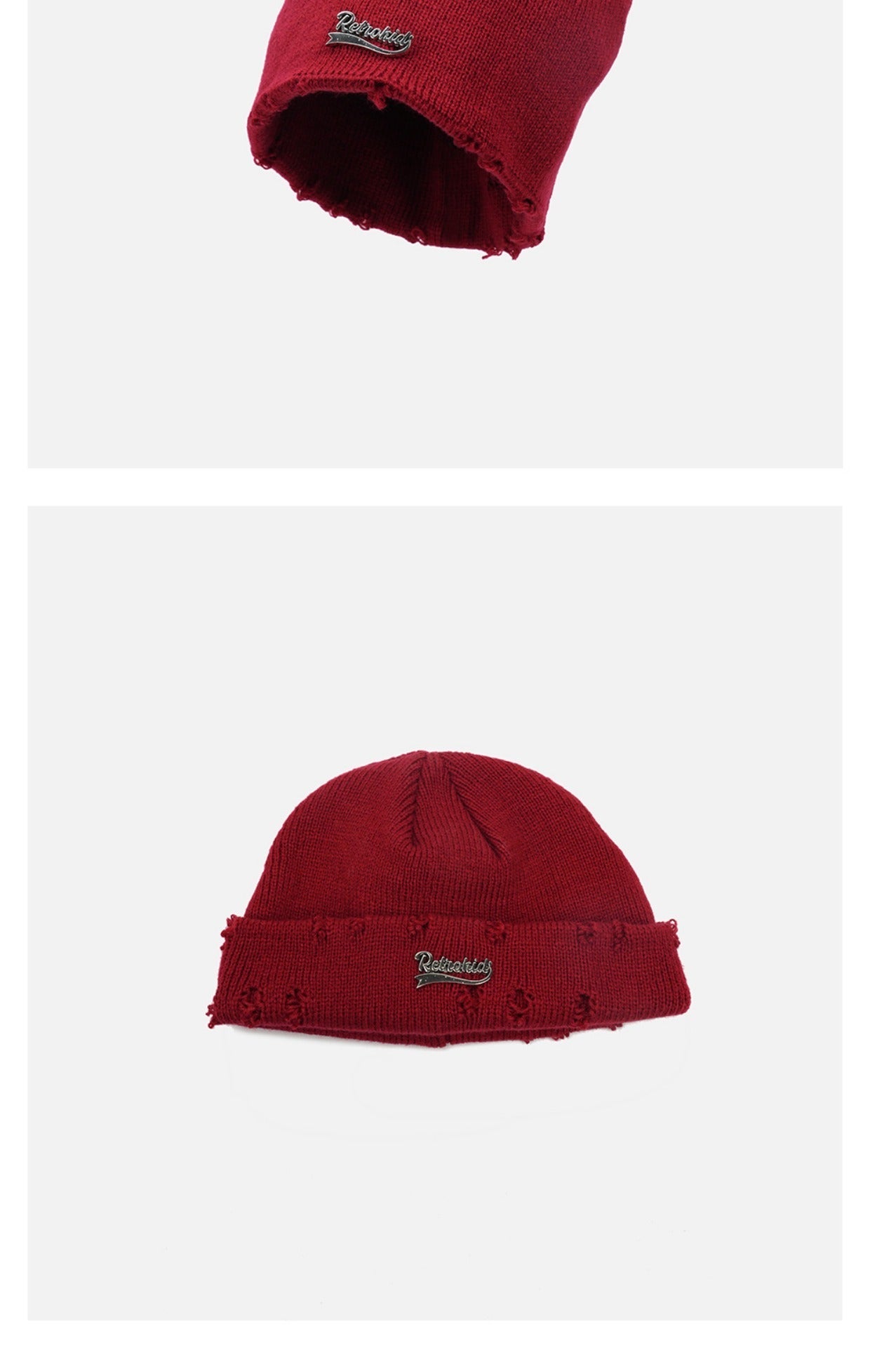 Metal Letter Beanie – Urban Woolen Knit Hat with Ripped Style Design - Urban Caps
