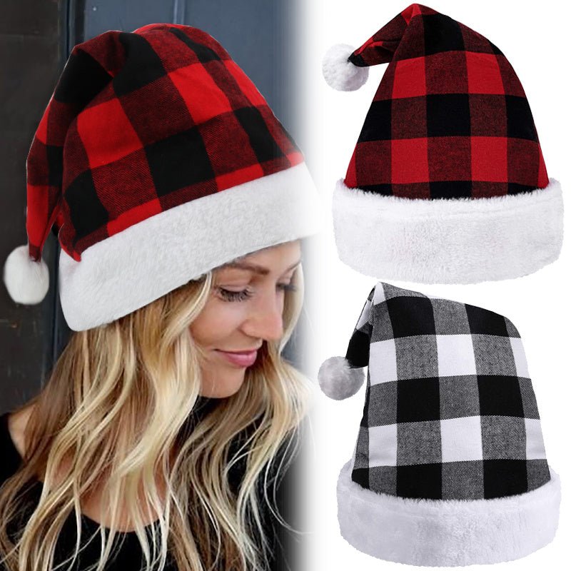 New Christmas Party Festive Hat Red Black And White Checkered - Urban Caps