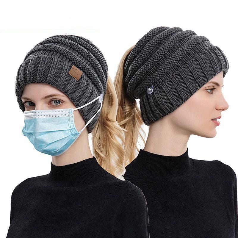 Outdoor Wool Beanie with Mask Hooks – Warm Knit Winter Hat with Ear Loop Support - Urban Caps