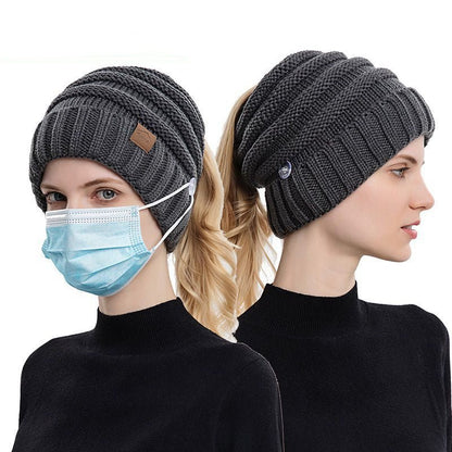 Outdoor Wool Beanie with Mask Hooks – Warm Knit Winter Hat with Ear Loop Support - Urban Caps