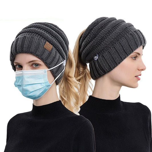 Outdoor Wool Beanie with Mask Hooks – Warm Knit Winter Hat with Ear Loop Support - Urban Caps