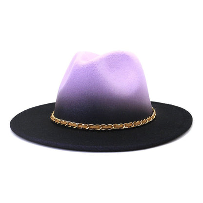 Painted Woolen Fedora British Ladies Broad - brimmed Hat - Urban Caps
