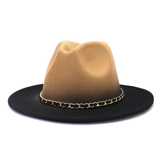 Painted Woolen Flat Brim Autumn And Winter British Style Fashion Fedora Hat - Urban Caps