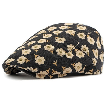 Personalized Ethnic Style Floral Beret Women's British Retro Corduroy - Urban Caps