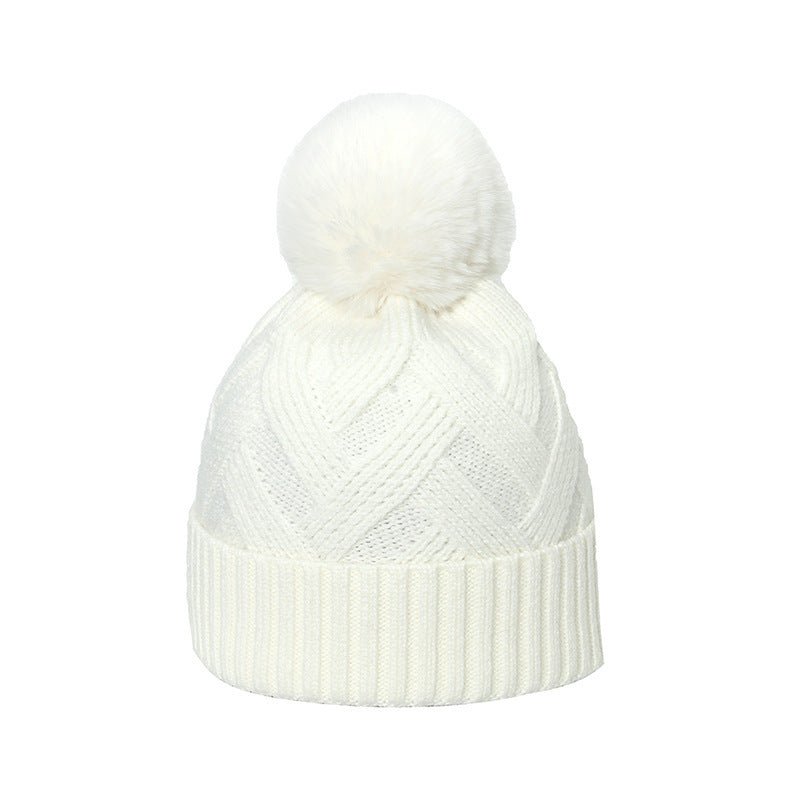Plaid Knit Beanie with Pom Pom – Braided Winter Wool Hat with Fur Ball Detail - Urban Caps