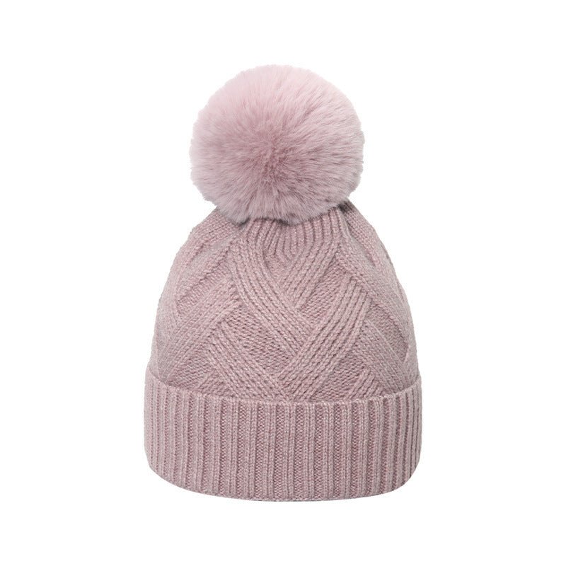 Plaid Knit Beanie with Pom Pom – Braided Winter Wool Hat with Fur Ball Detail - Urban Caps