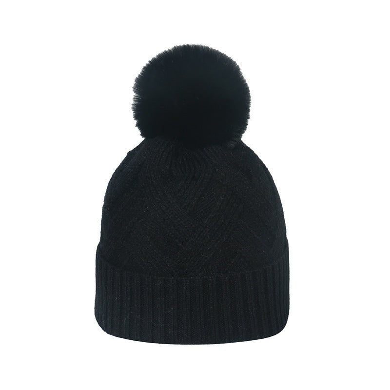 Plaid Knit Beanie with Pom Pom – Braided Winter Wool Hat with Fur Ball Detail - Urban Caps