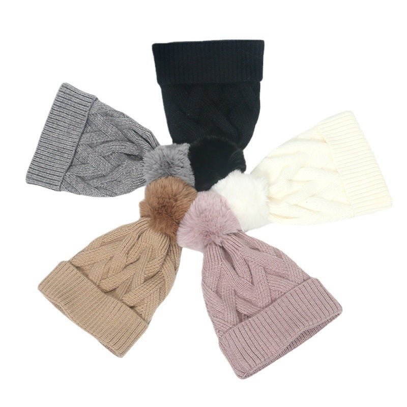 Plaid Knit Beanie with Pom Pom – Braided Winter Wool Hat with Fur Ball Detail - Urban Caps
