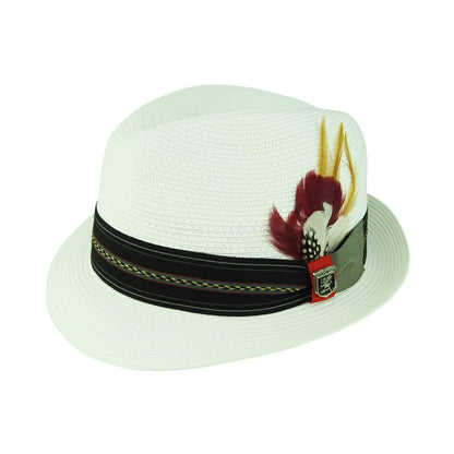 Poly Braid Trilby Hat with Grosgrain Band and Feather Detail - Urban Caps