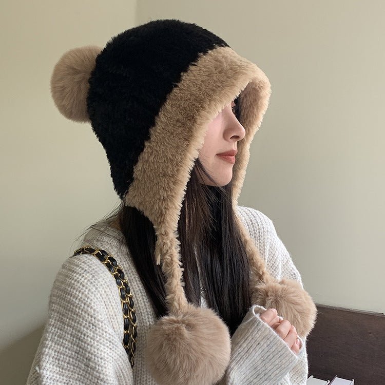 Pom Pom Fleece Beanie – Thick Knit Wool Hat with Ear Protection for Winter - Urban Caps