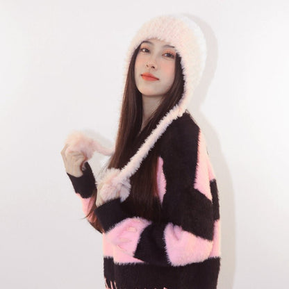 Pom Pom Fleece Beanie – Thick Knit Wool Hat with Ear Protection for Winter - Urban Caps