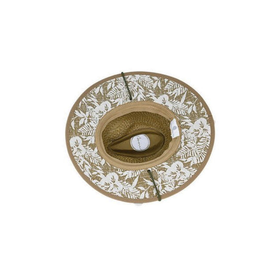 Portsea Rush Straw Wide Brim Safari Hat with Palm Print Underbrim - Urban Caps