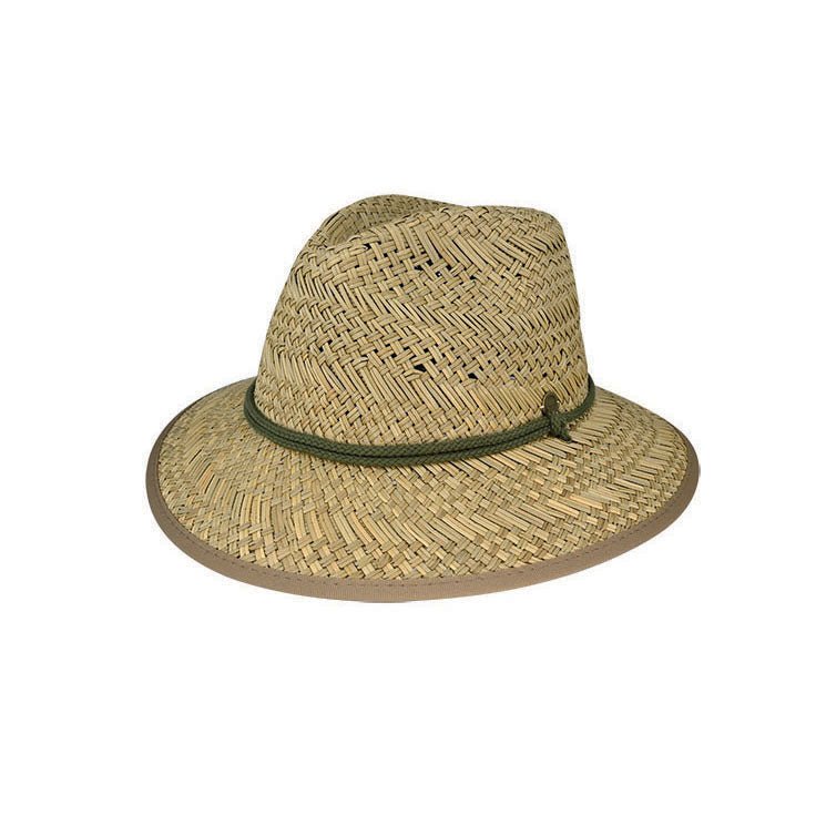 Portsea Rush Straw Wide Brim Safari Hat with Palm Print Underbrim - Urban Caps