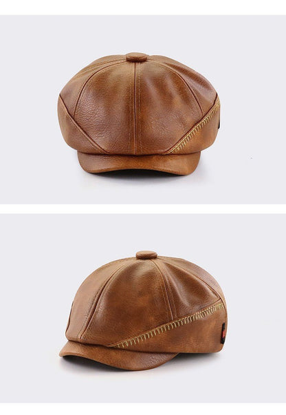 PU Leather Newsboy Cap – Vintage 8 - Panel Conductor Hat | Men’s Classic Flat Cap - Urban Caps