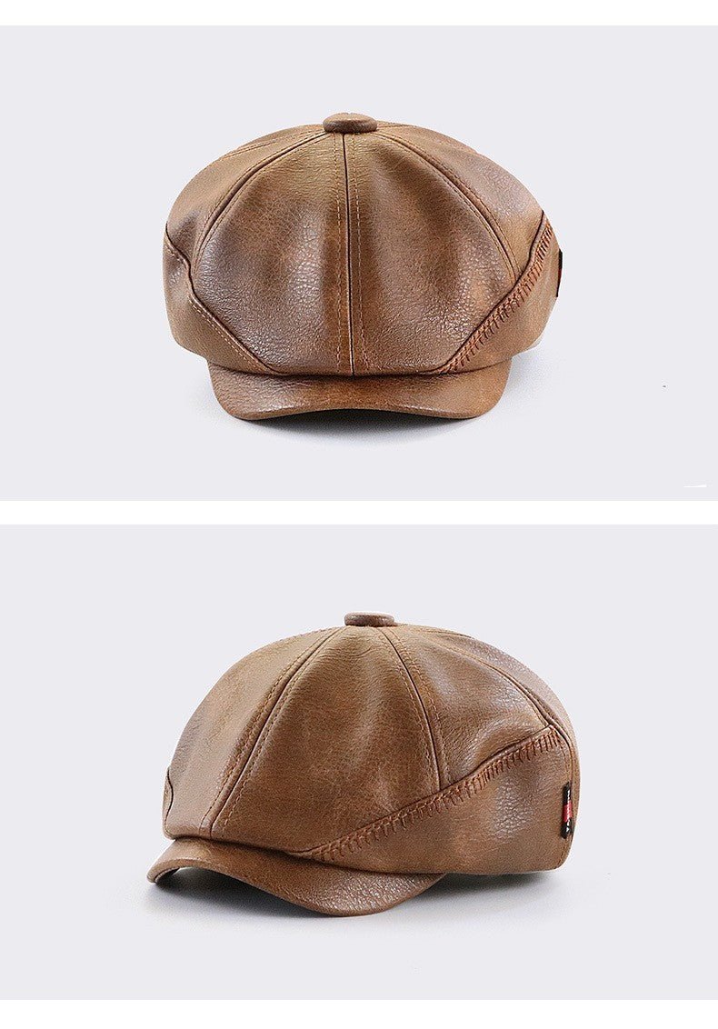 PU Leather Newsboy Cap – Vintage 8 - Panel Conductor Hat | Men’s Classic Flat Cap - Urban Caps