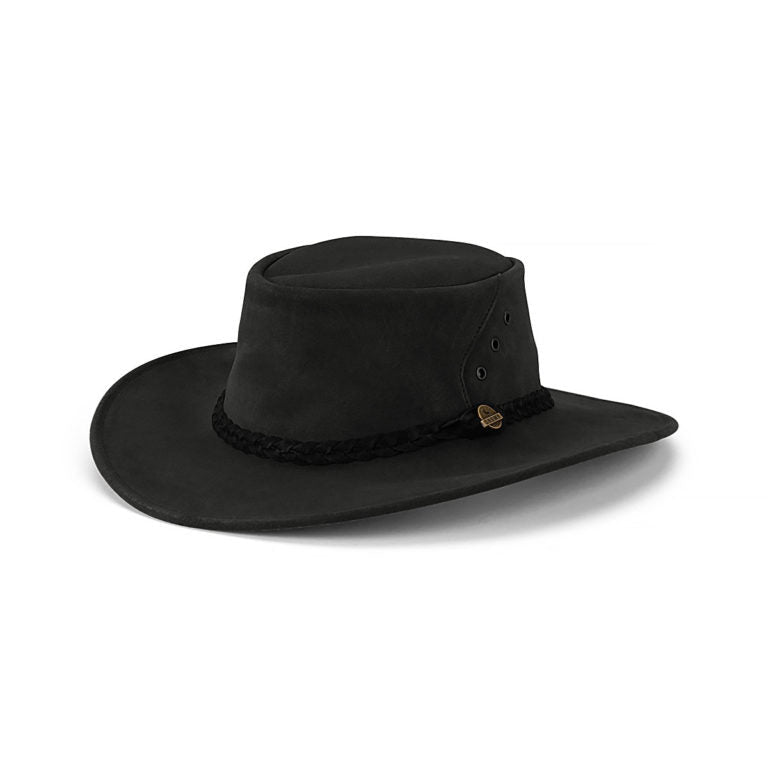 Reilly – Australian Suede Leather Lowlander Hat with Braided Hatband and Ventilation Eyelets - Urban Caps