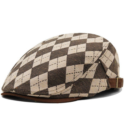 Retro Plaid Cheesecutter Cap – Lightweight Cotton Flat Cap (Adjustable Fit) - Urban Caps