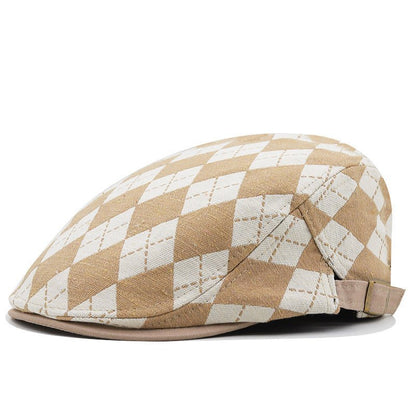 Retro Plaid Cheesecutter Cap – Lightweight Cotton Flat Cap (Adjustable Fit) - Urban Caps
